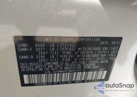 2021 Subaru Ascent Limited из США, поврежденный, VIN 4S4WMAPDXM3473773